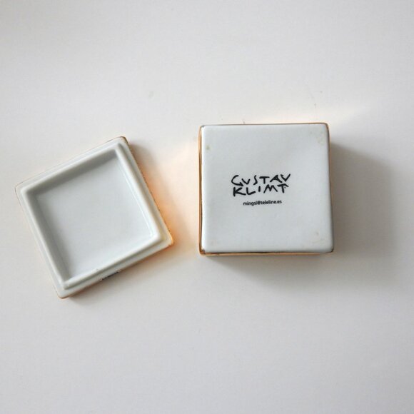 Gustav Klimt Tree of Life Porcelain Trinket Jewelry Box Pillbox Gold Gilt Spain - Picture 6 of 7